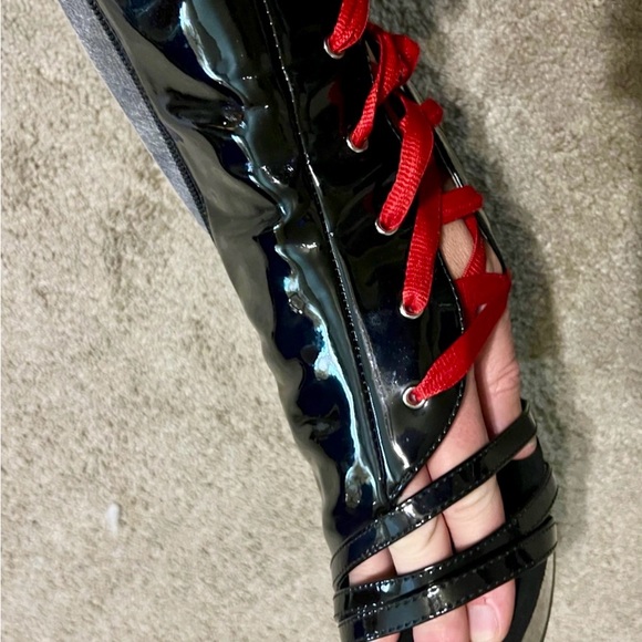 Pleaser Black and Red Patent Lace-Up Heeled Boots - Picture 4 of 9